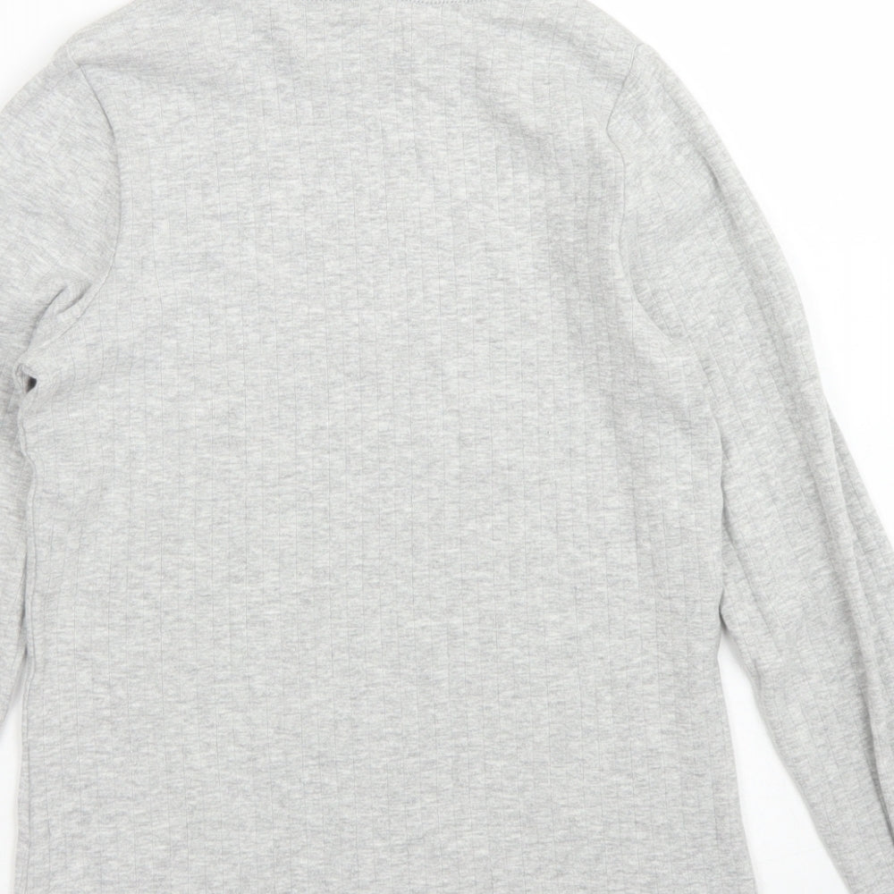 Marks & Spencer Girls Grey Cotton Pullover T-Shirt Size 10-11 Years High Neck - Lettuce edging