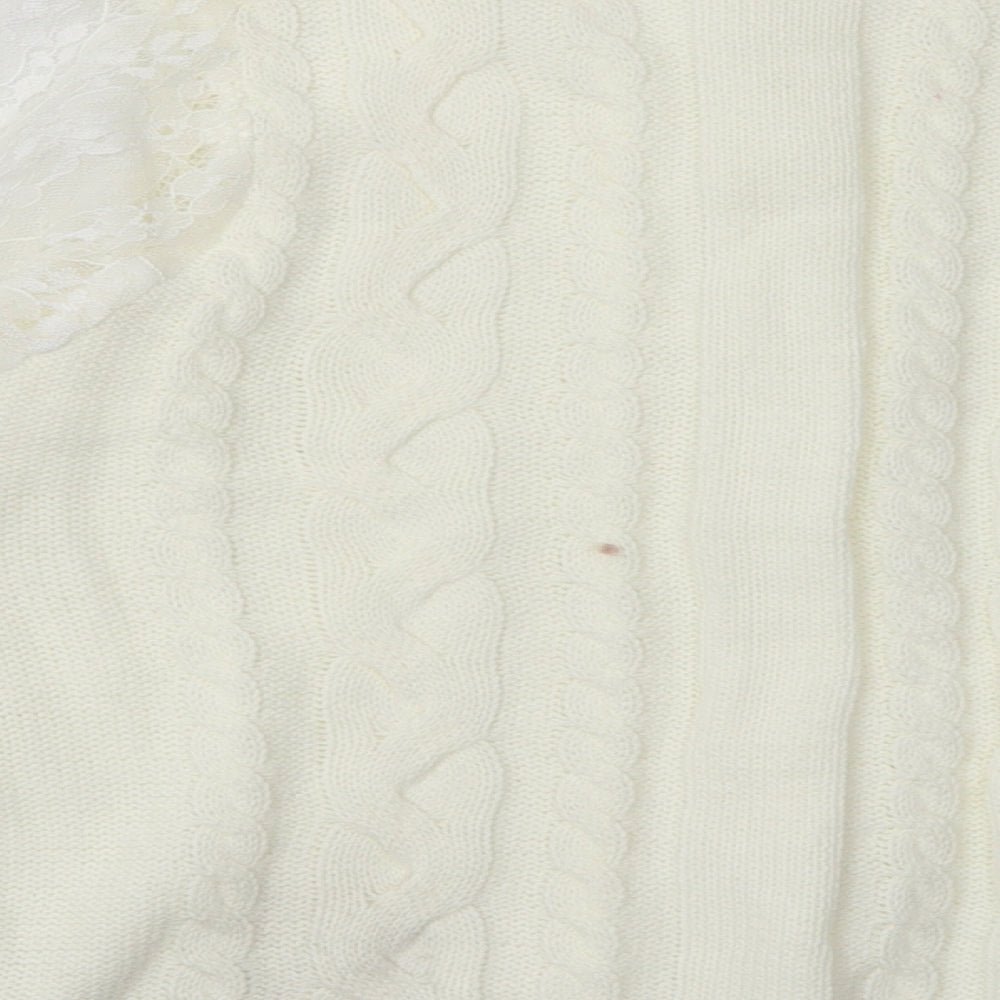 Preworn Womens White Argyle/Diamond Acrylic Pullover Sweatshirt Size XL Pullover - mesh floral sleeves