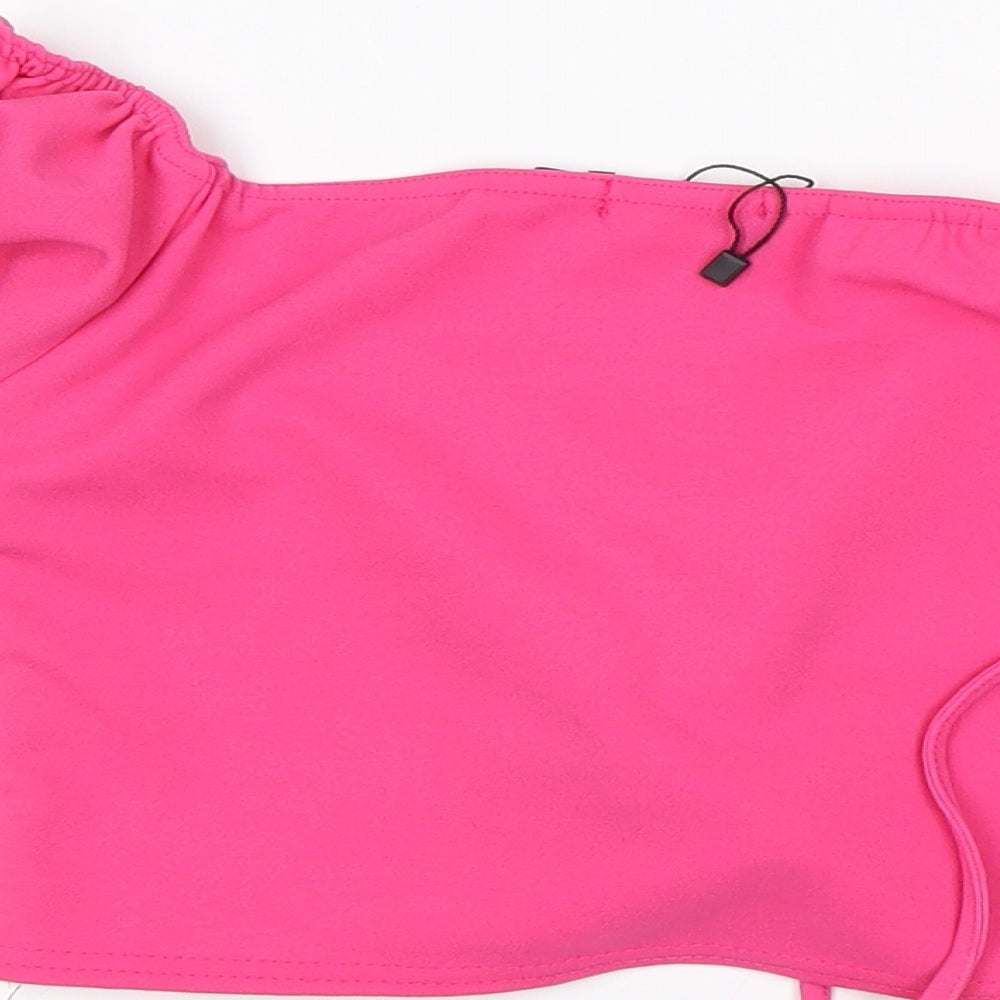 PRETTYLITTLETHING Womens Pink Polyester Cropped Blouse Size 10 V-Neck