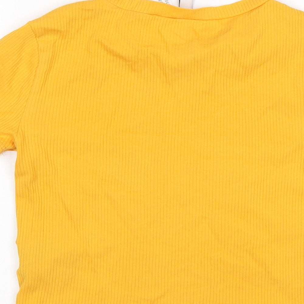 H&M Womens Yellow Cotton Basic T-Shirt Size S Round Neck