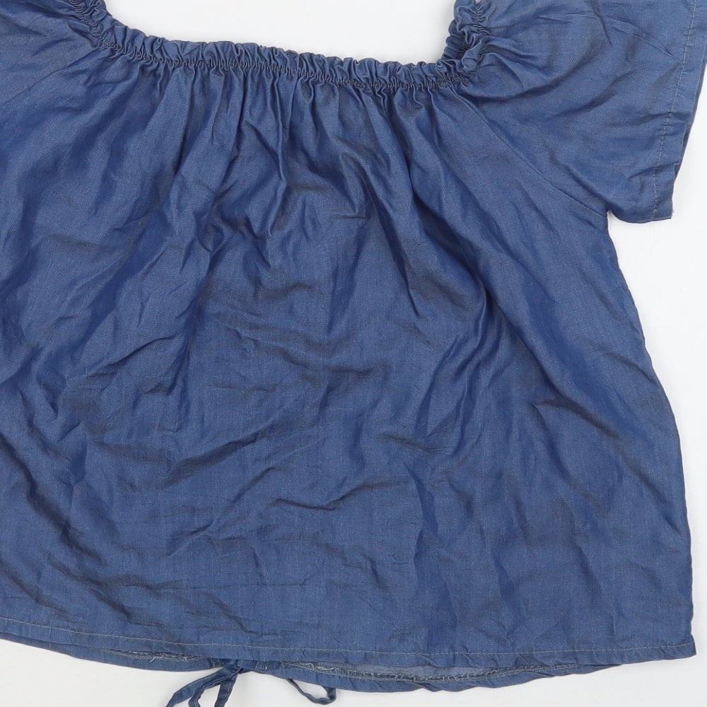 Preworn Womens Blue Lyocell Basic Blouse Size M Off the Shoulder