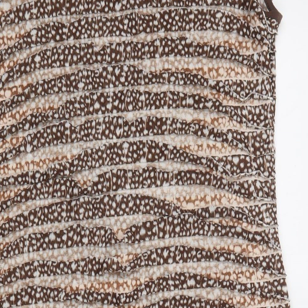 Matalan Womens Brown Animal Print Polyester A-Line Size 16 Round Neck