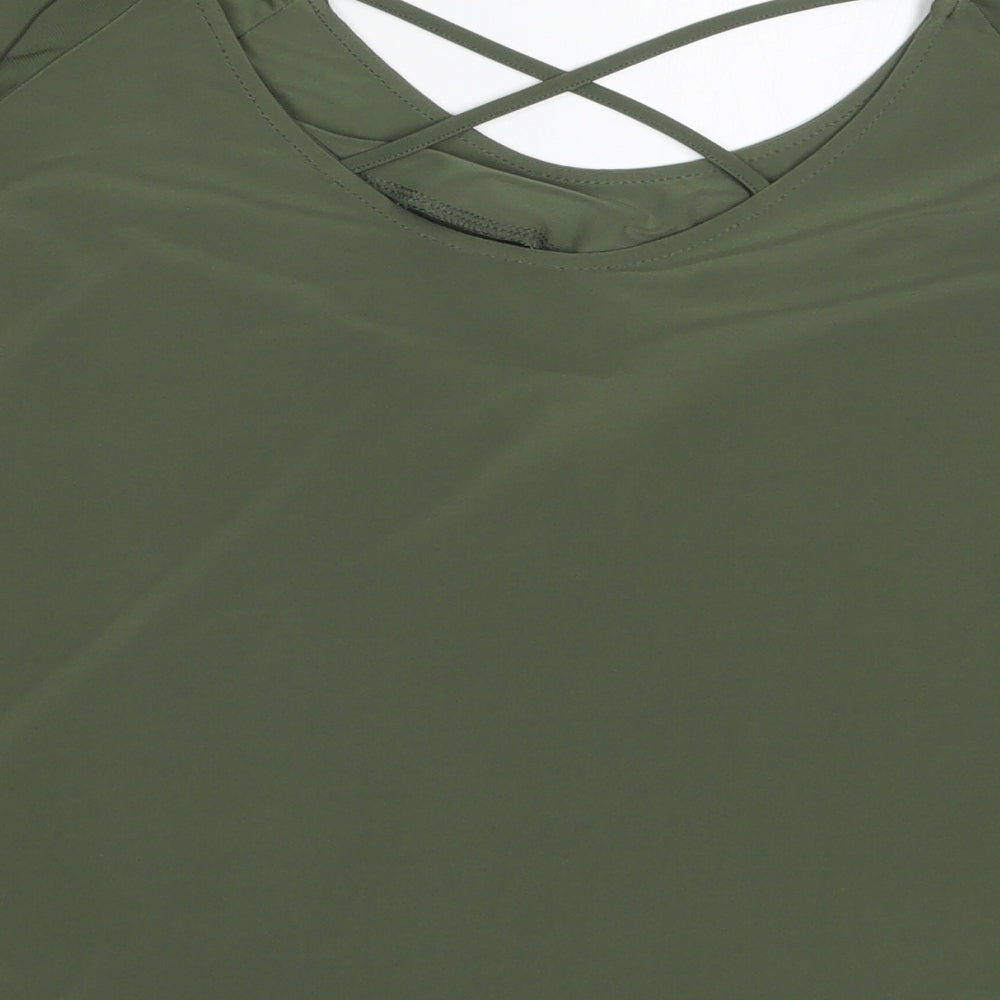 Miss Selfridge Womens Green Polyester Basic T-Shirt Size 6 Round Neck