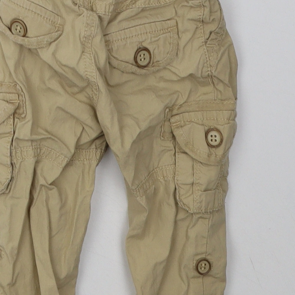 Mothercare Boys Beige Cotton Cargo Trousers Size 3-6 Months Tie