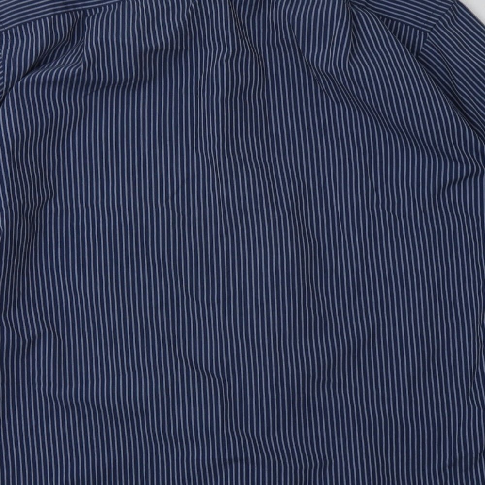 Debenhams Mens Blue Striped Polyester Button-Up Size 15 Collared Button