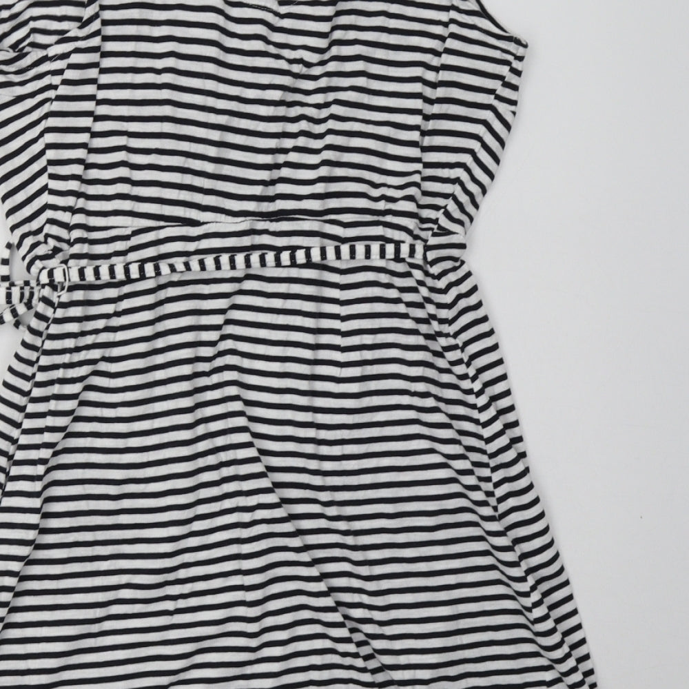 H&M Womens Black Striped Coir Bodycon Size M V-Neck Pullover
