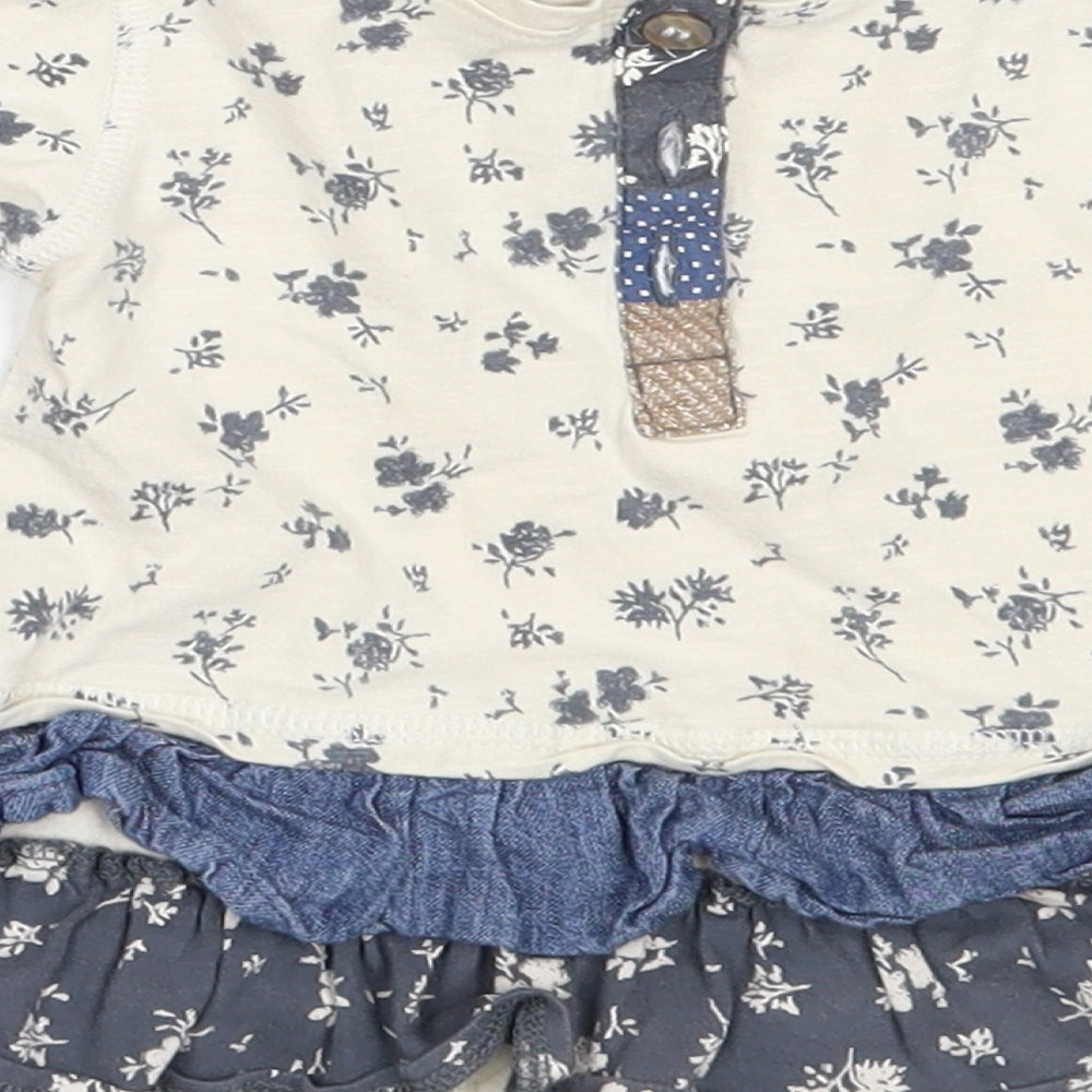 NEXT Girls Ivory Floral Cotton Fit & Flare Size 3-6 Months Round Neck