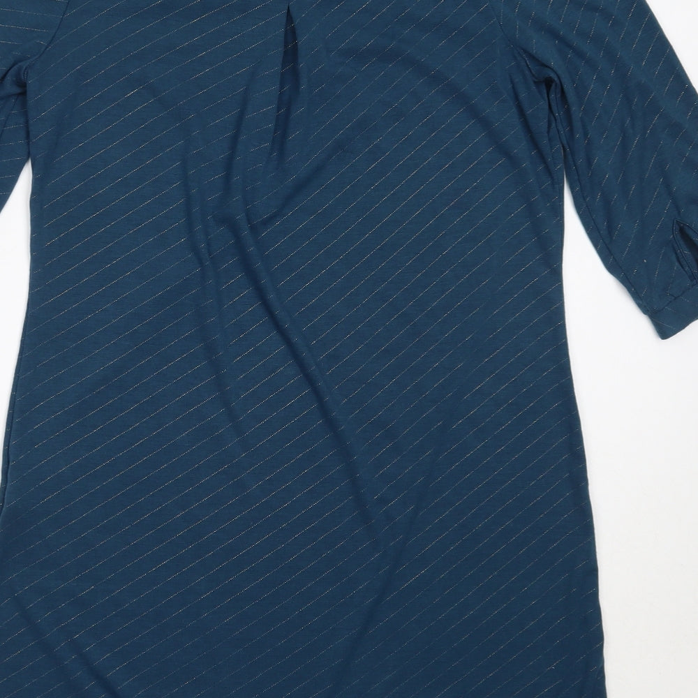H&M Womens Blue Polyester Shift Size 40 Round Neck