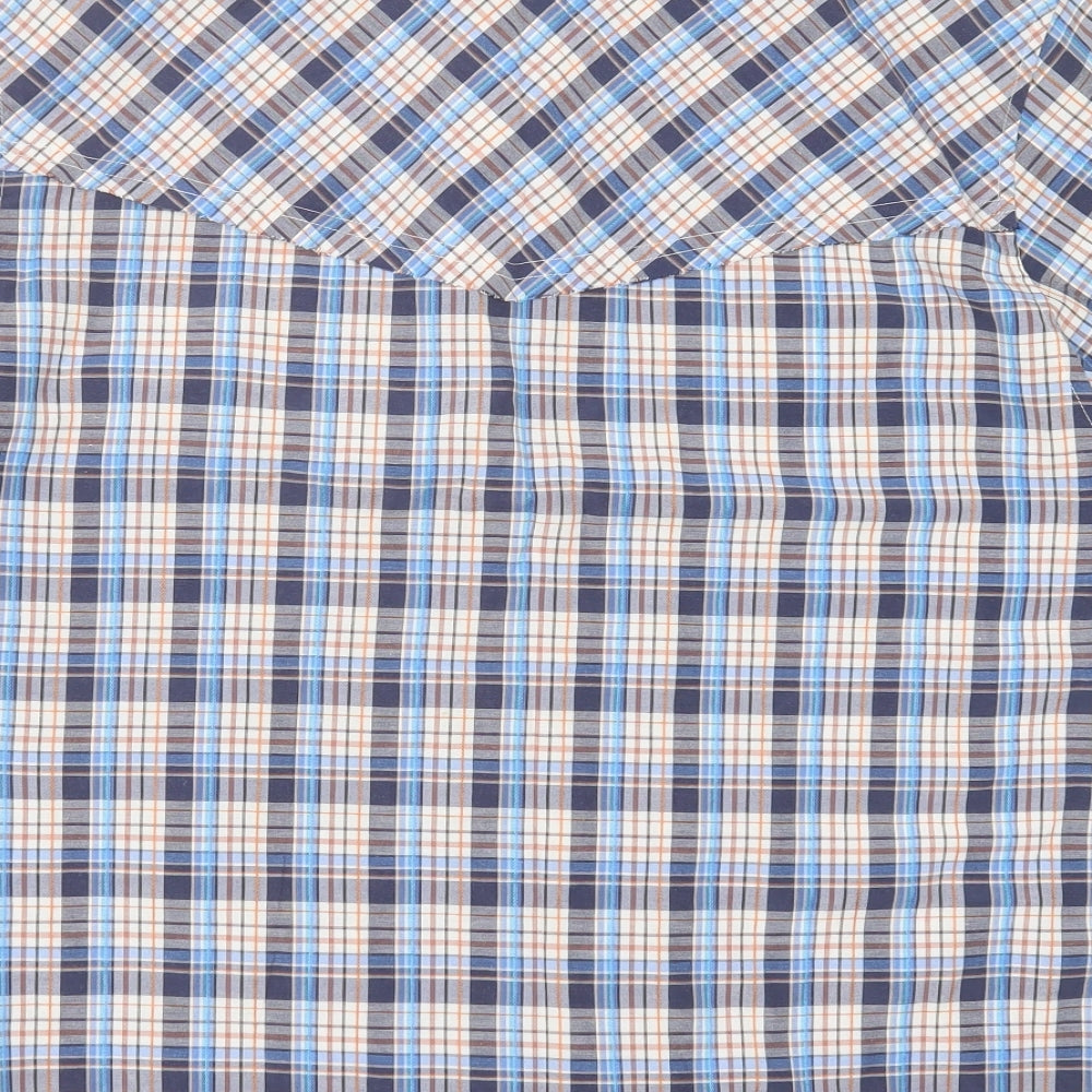 Vintage Mens Blue Check Cotton Button-Up Size L Collared Button