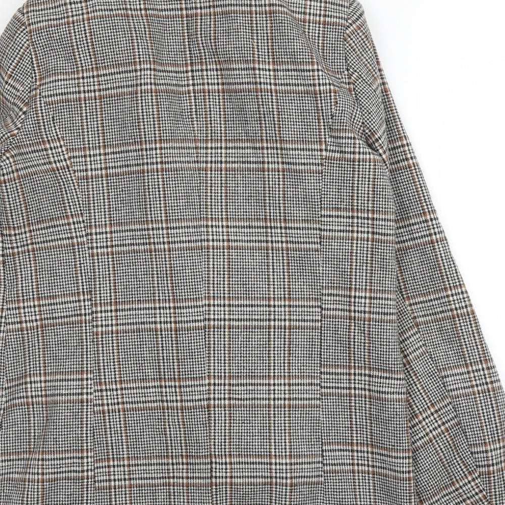 Forever21 Womens Beige Plaid Pea Coat Blazer Size S Button