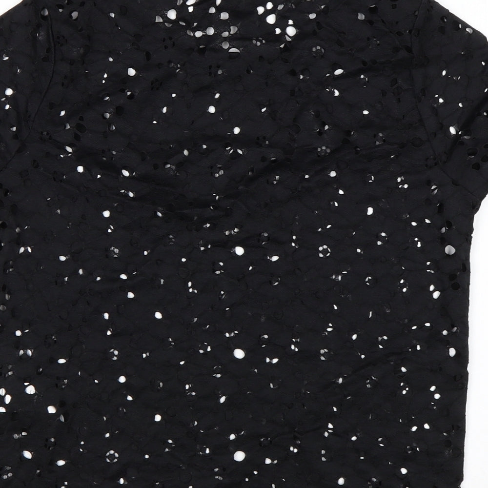 New Look Womens Black Floral Polyamide Basic Blouse Size 10 Round Neck