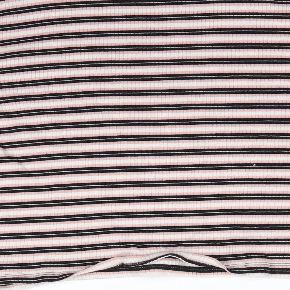H&M Womens Pink Round Neck Striped Cotton Pullover Jumper Size XL