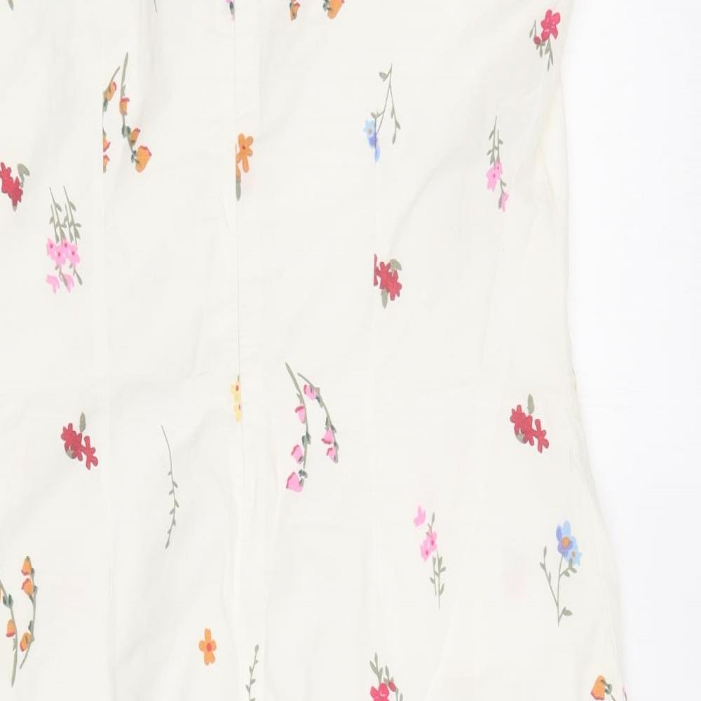 Preworn Womens White Floral Cotton Shift Size 10 Round Neck Zip