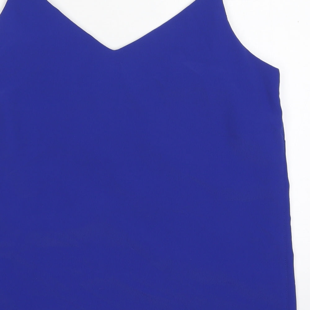 M&Co Womens Blue Polyester Basic Tank Size 10 V-Neck