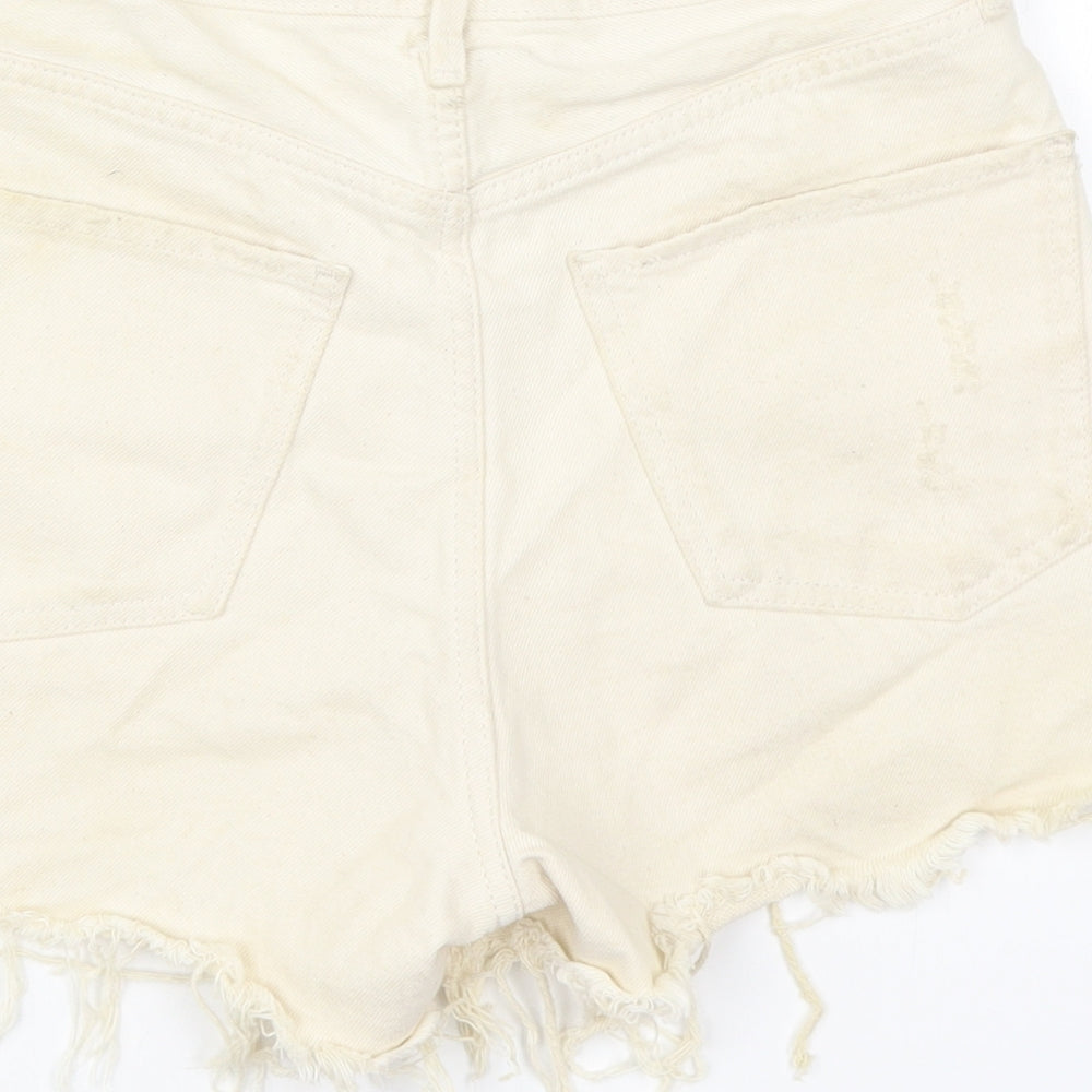 Mango Womens Beige Cotton Cut-Off Shorts Size 6 Regular Button