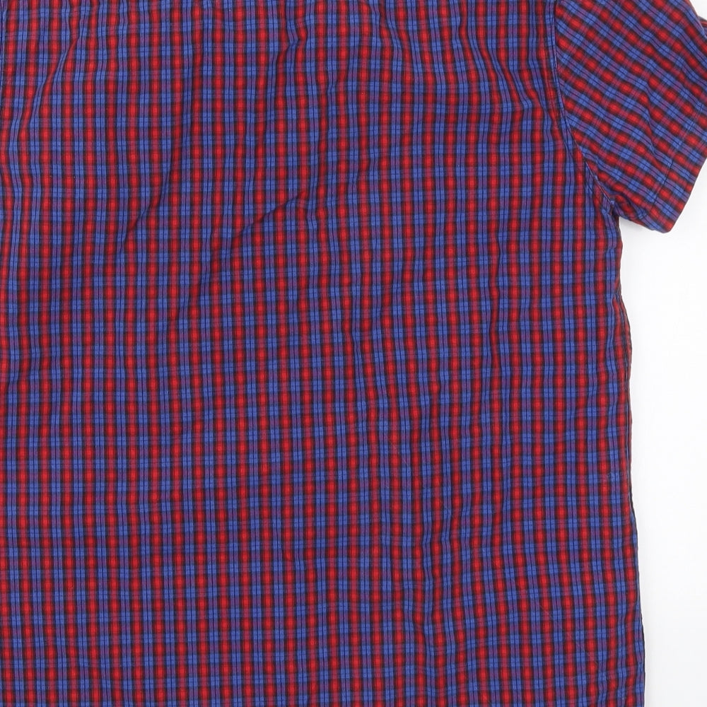 Cedar Wood State Mens Blue Check Cotton Button-Up Size M Collared Button - Red