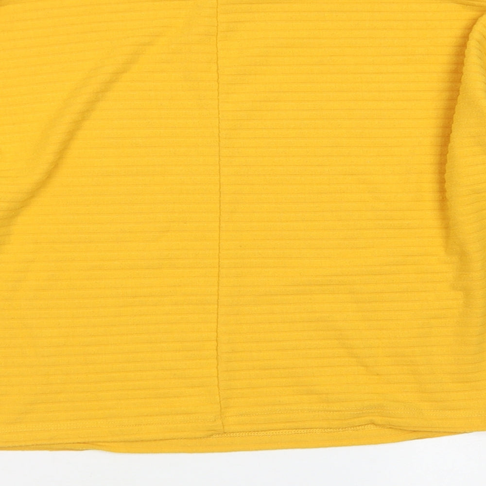 New Look Womens Yellow Polyester Cropped T-Shirt Size 8 Mock Neck