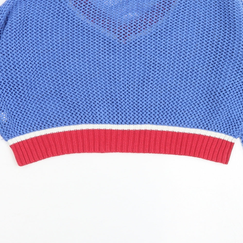 Glamorous Womens Blue V-Neck Acrylic Pullover Jumper Size S - Cropped