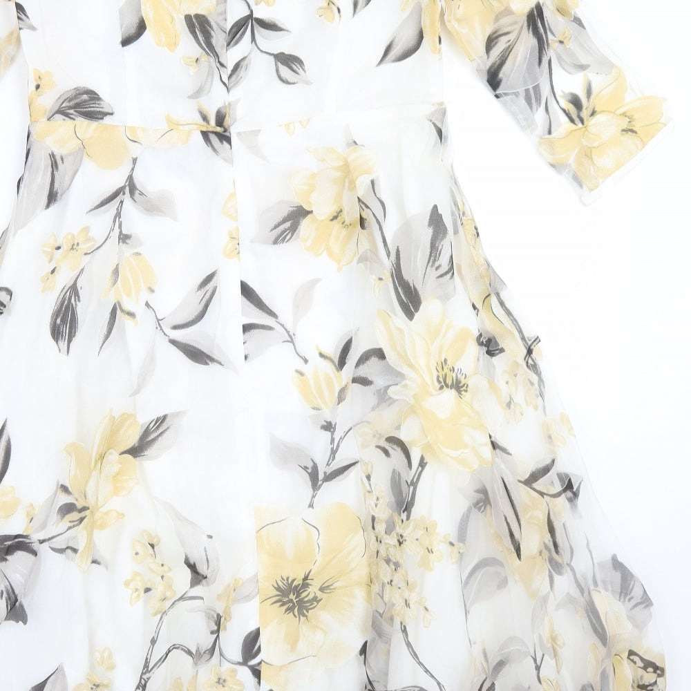 HX Womens Clear Floral Polyester Fit & Flare Size L Round Neck Zip