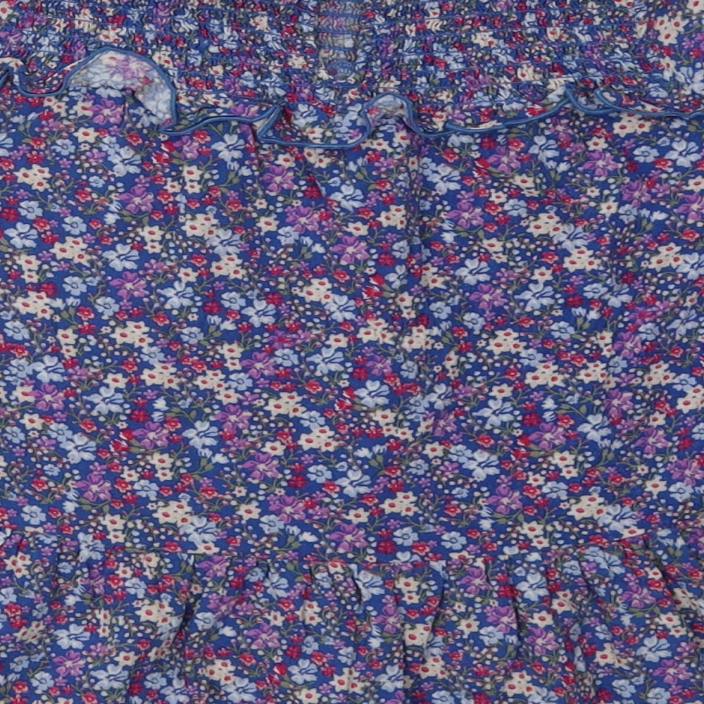 Next Girls Blue Floral Viscose A-Line Size 4 Years Crew Neck Button