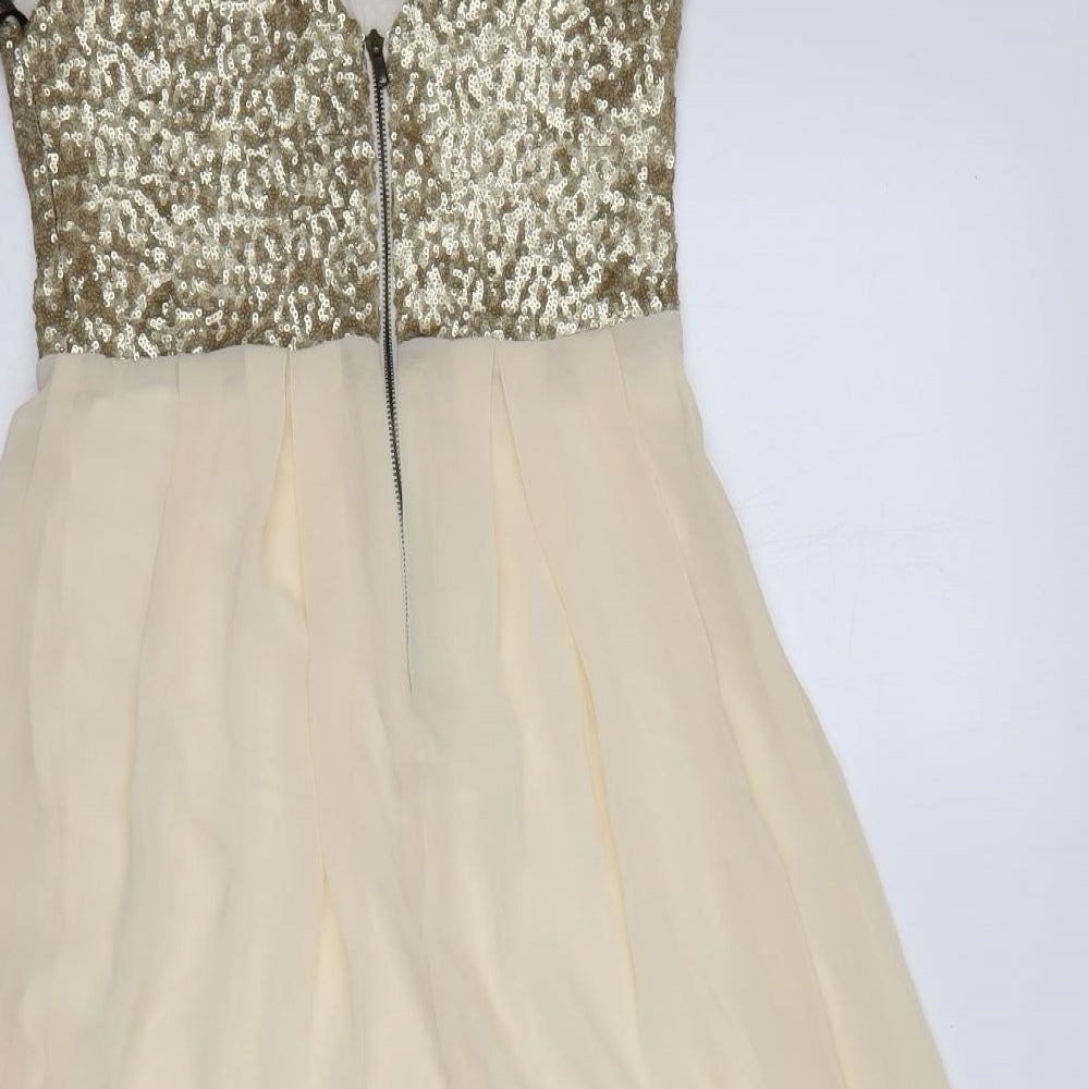 TFNC Womens Gold Polyester Fit & Flare Size XS Round Neck