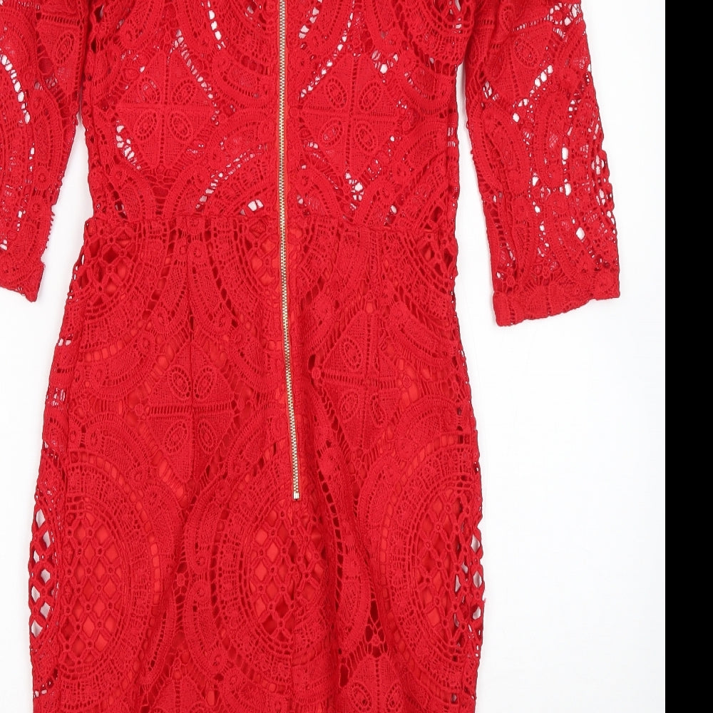 Missy Empire Womens Red Polyester Pencil Dress Size 8 Round Neck