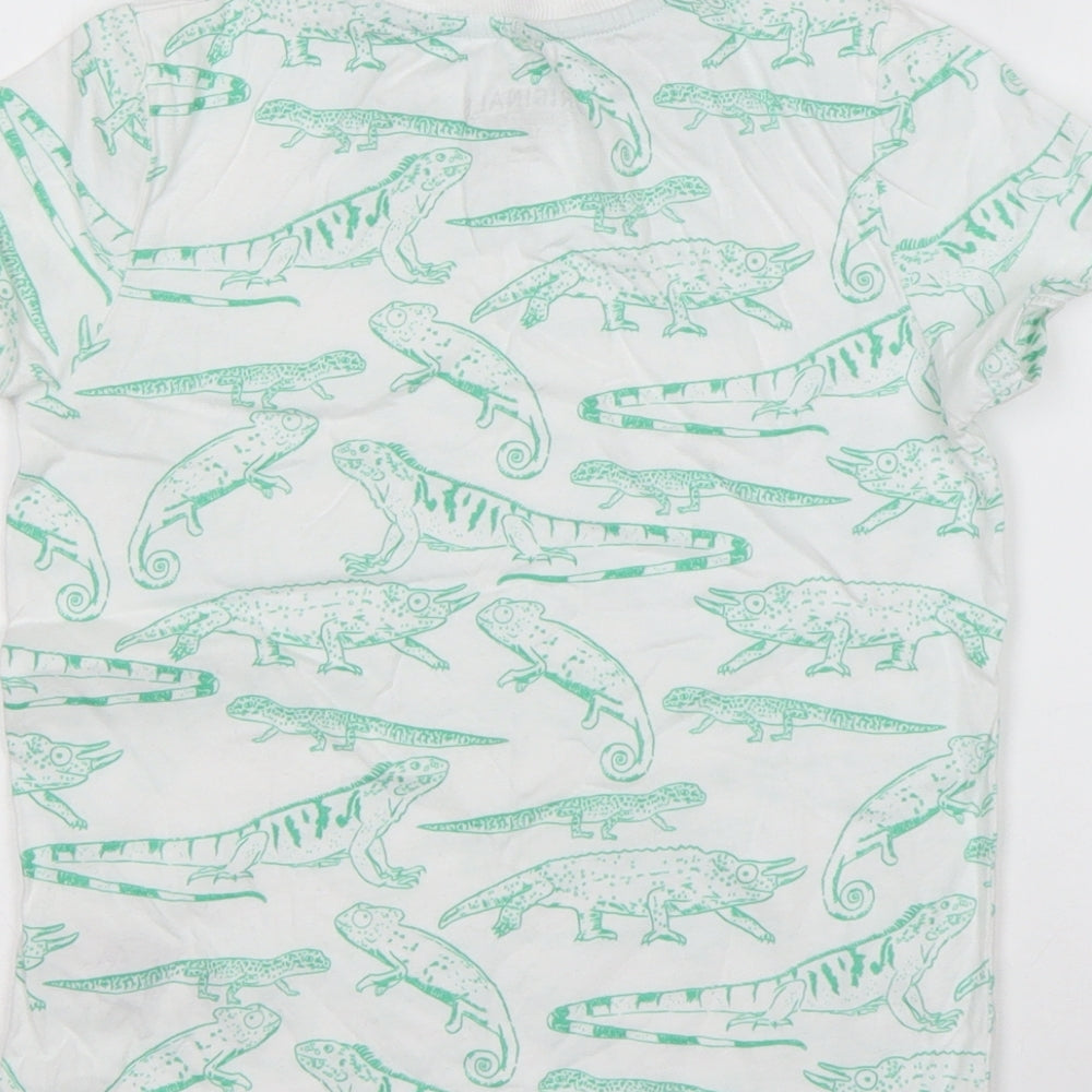M&S Boys Multicoloured Animal Print Cotton Basic T-Shirt Size 6-7 Years Round Neck