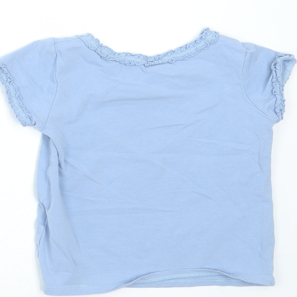H&M Girls Blue Cotton Basic T-Shirt Size 6-9 Months Round Neck