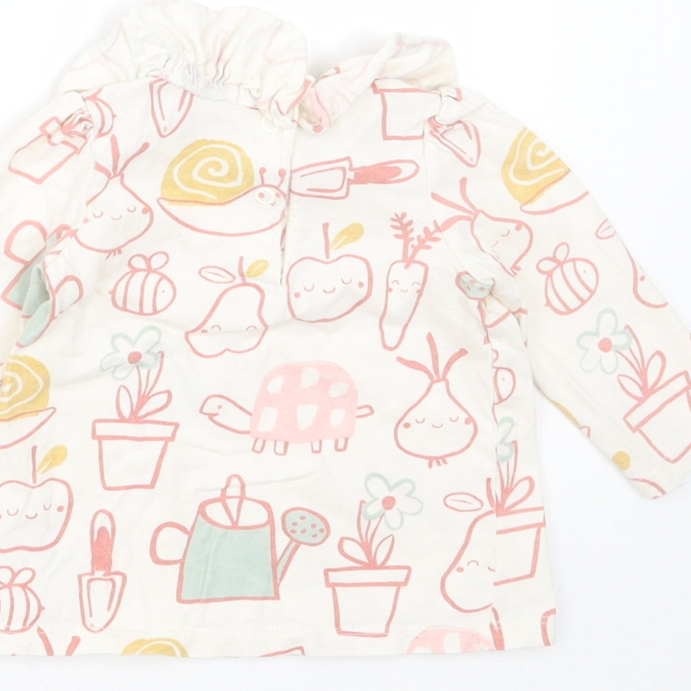George Girls Ivory Cotton Basic T-Shirt Size 6-9 Months Round Neck - Gardening Prints