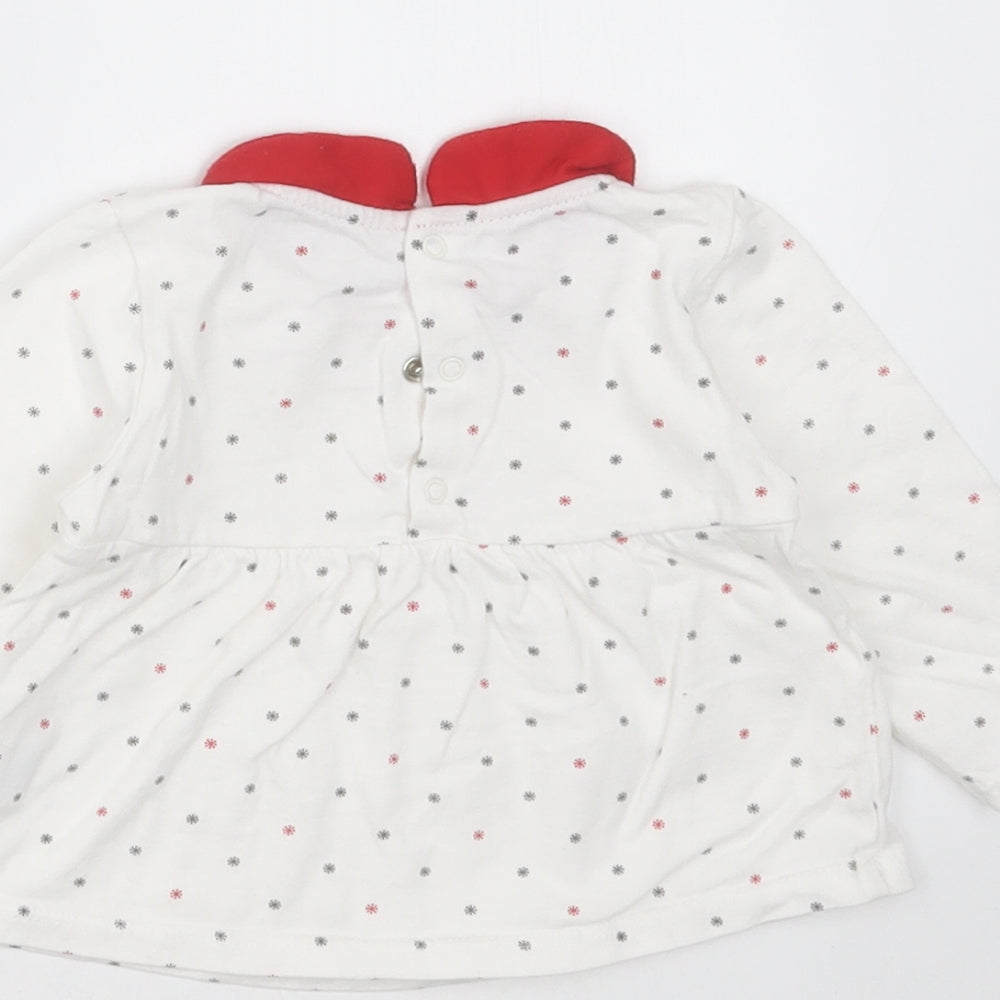 OBAIBI Girls White Geometric Cotton Basic T-Shirt Size 12 Months Collared - snowflakes