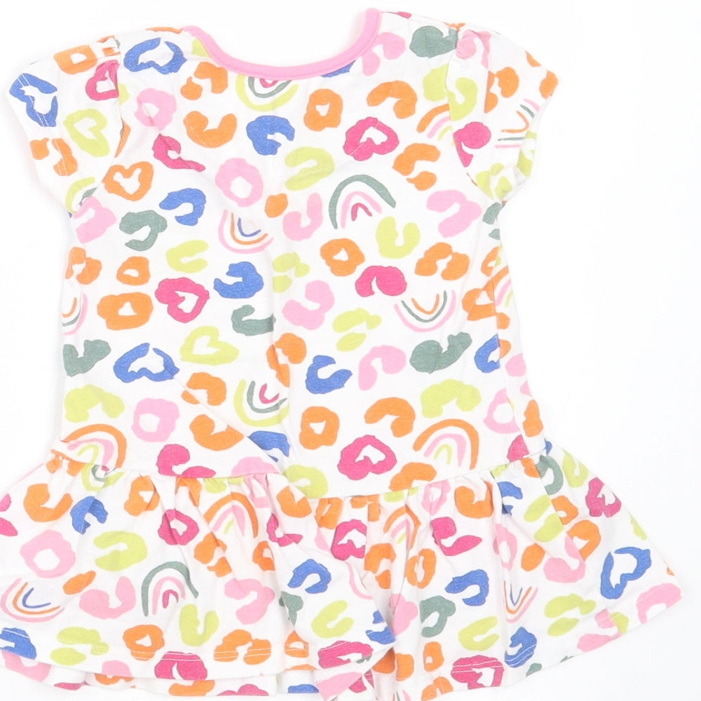 Mini Club Girls Multicoloured Geometric Cotton T-Shirt Dress Size 9-12 Months Round Neck