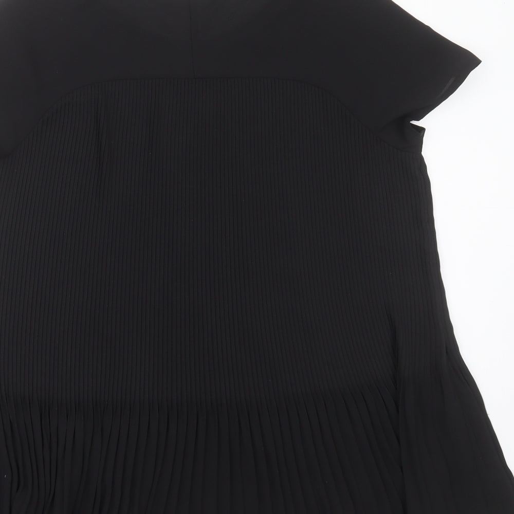 Dorothy Perkins Womens Black Striped Polyester Basic Blouse Size 12 Round Neck - pleated