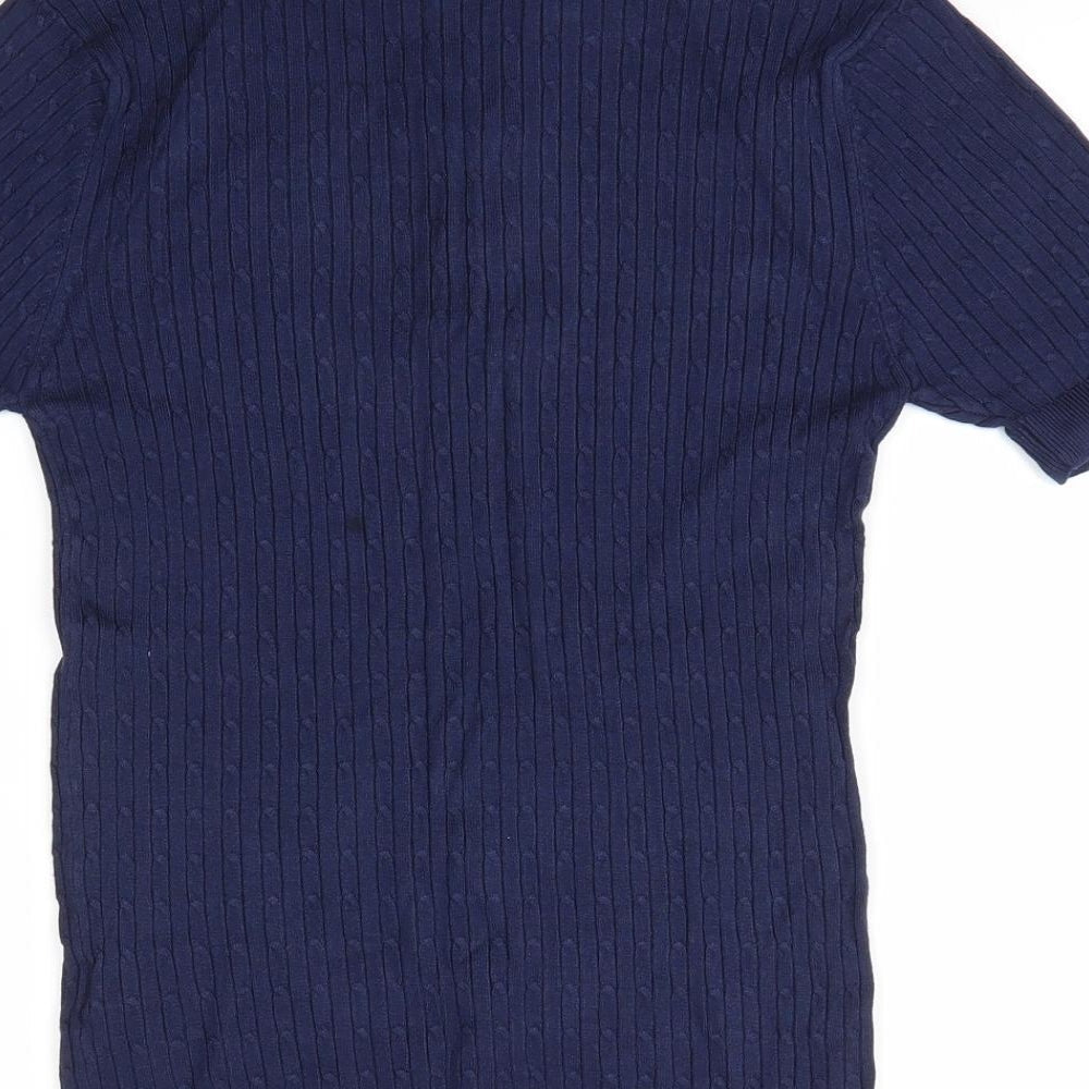 boohooMAN Mens Blue Collared Viscose Pullover Jumper Size S