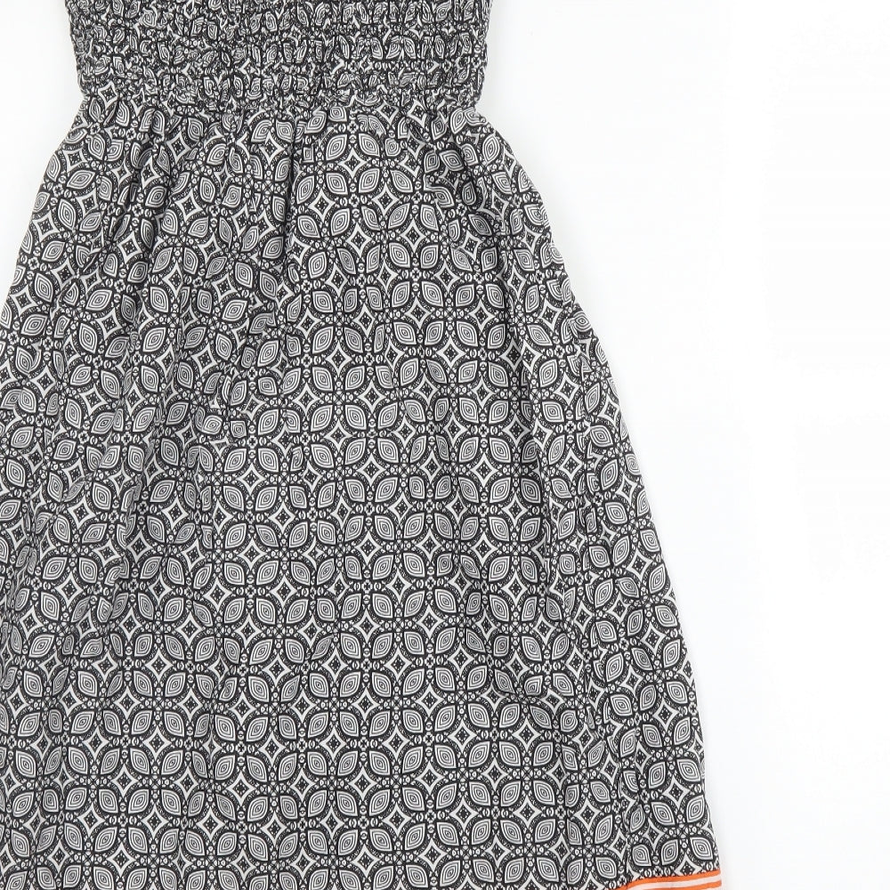 Primark Womens Black Geometric Cotton A-Line Size 8 Off the Shoulder