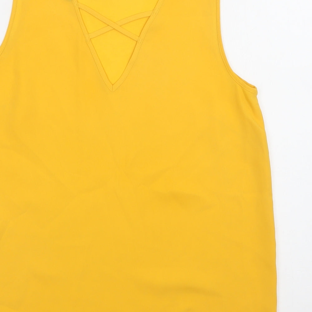 Dorothy Perkins Womens Yellow Polyester Basic Blouse Size 10 Round Neck