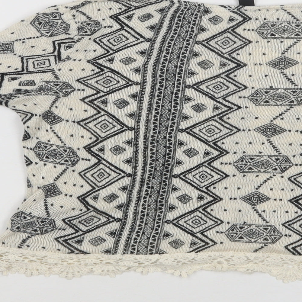 H&M Womens Beige Crew Neck Geometric Viscose Pullover Jumper Size XS - Lace Detail