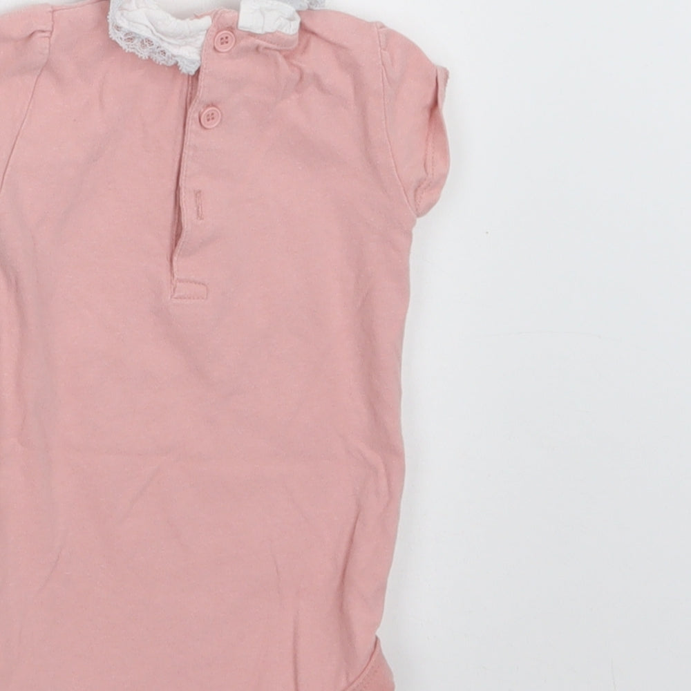 TU Baby Pink Cotton Romper One-Piece Size 9-12 Months Snap - Lace Detail