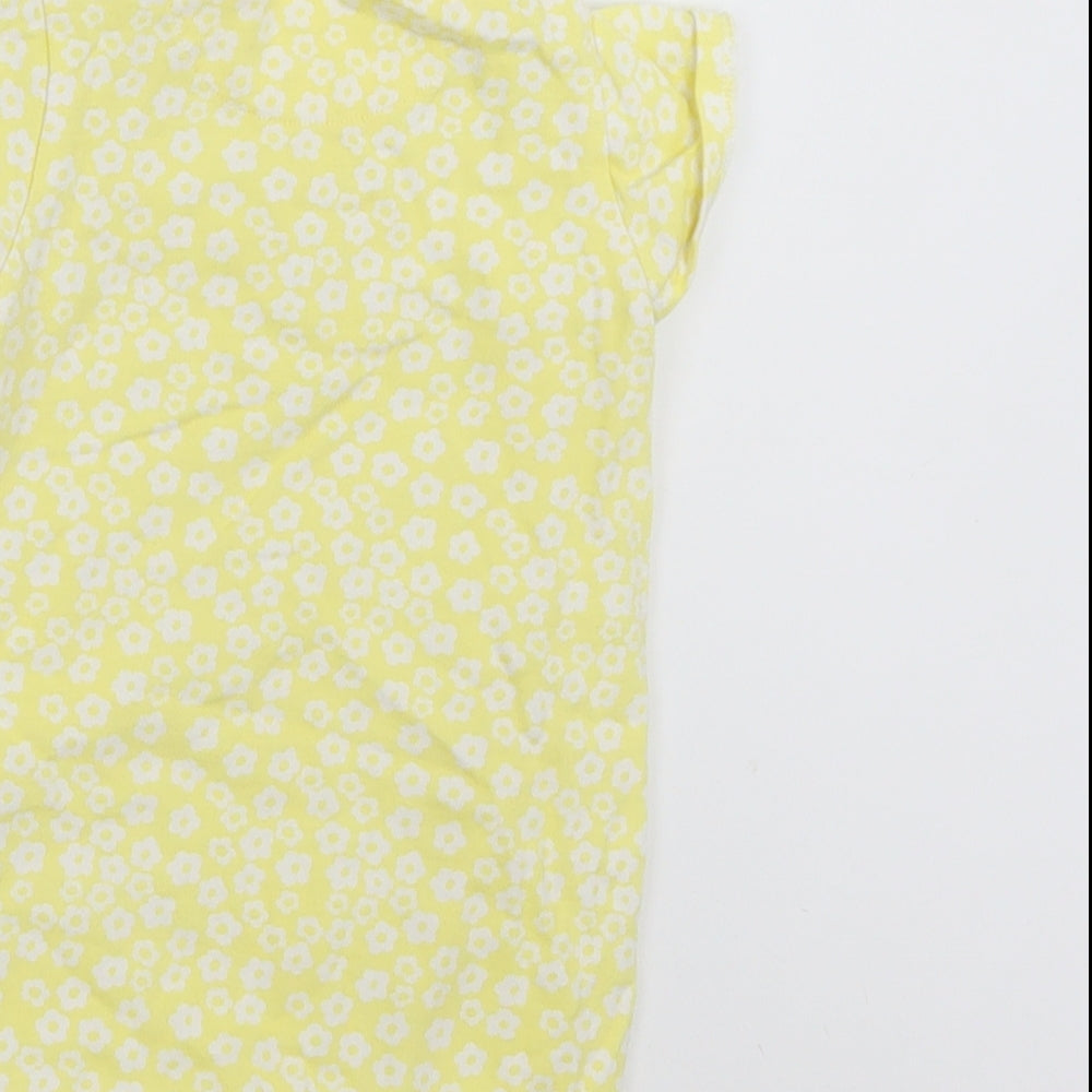 Next Baby Yellow Floral Cotton Romper One-Piece Size 9-12 Months Snap