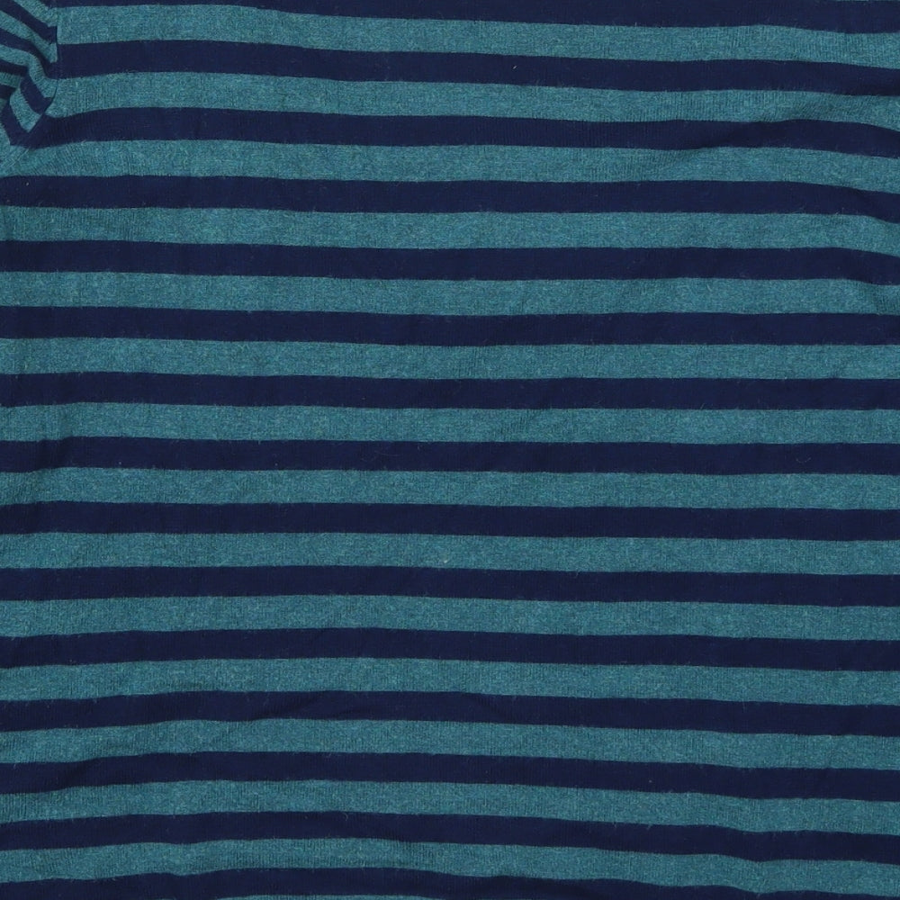 Marks & Spencer Womens Blue Round Neck Striped Viscose Pullover Jumper Size 16