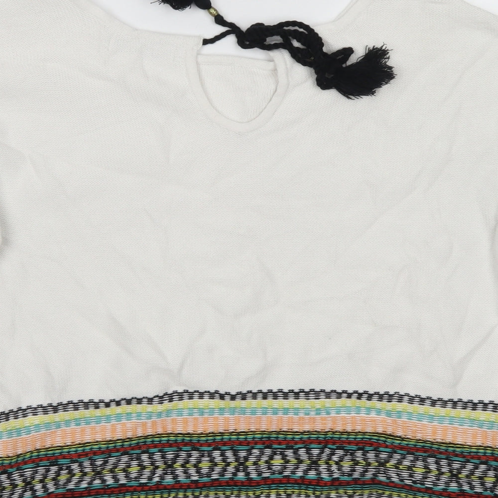 Marks & Spencer Womens White Round Neck Striped Cotton Pullover Jumper Size 12