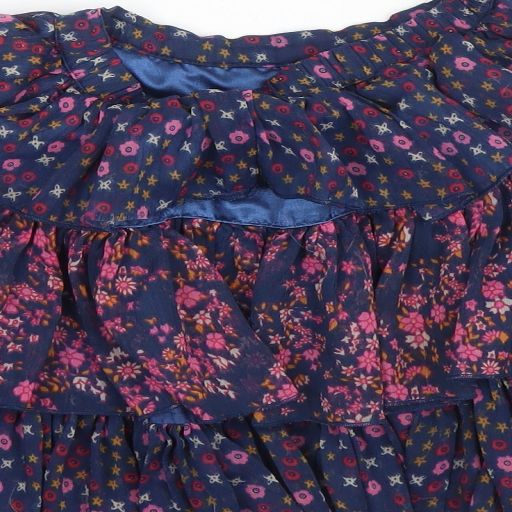 M&S Girls Blue Floral Polyester A-Line Skirt Size 4 Years Regular