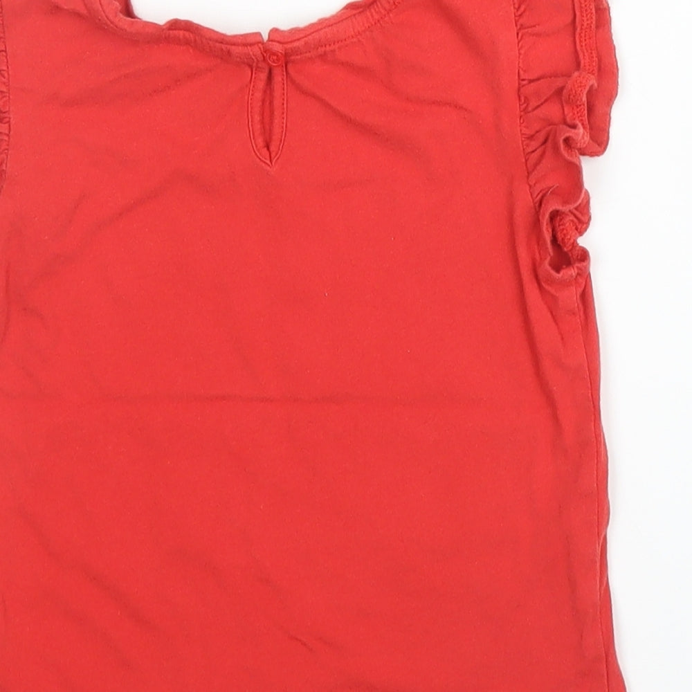 TU Girls Red Cotton Basic T-Shirt Size 2 Years Round Neck Button
