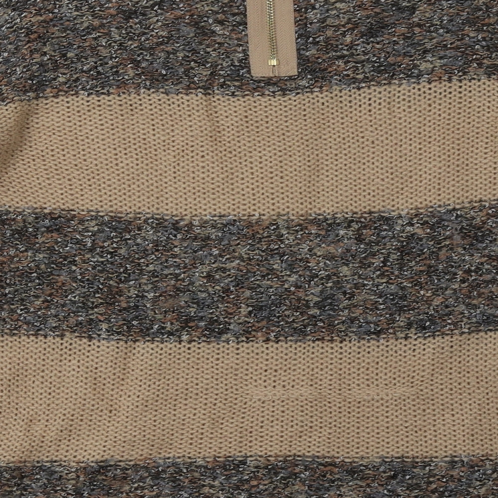 warehuse Womens Brown Striped Acrylic Pullover Sweatshirt Size 8 Zip