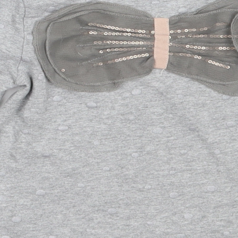 Mams & papas Girls Grey Cotton Basic T-Shirt Size 2-3 Years Round Neck