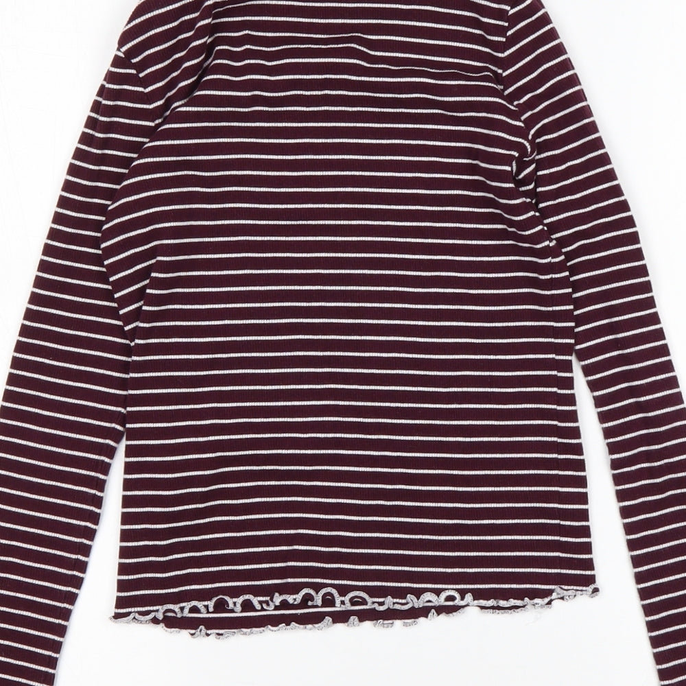 Select Womens Multicoloured Mock Neck Striped Cotton Pullover Jumper Size 6