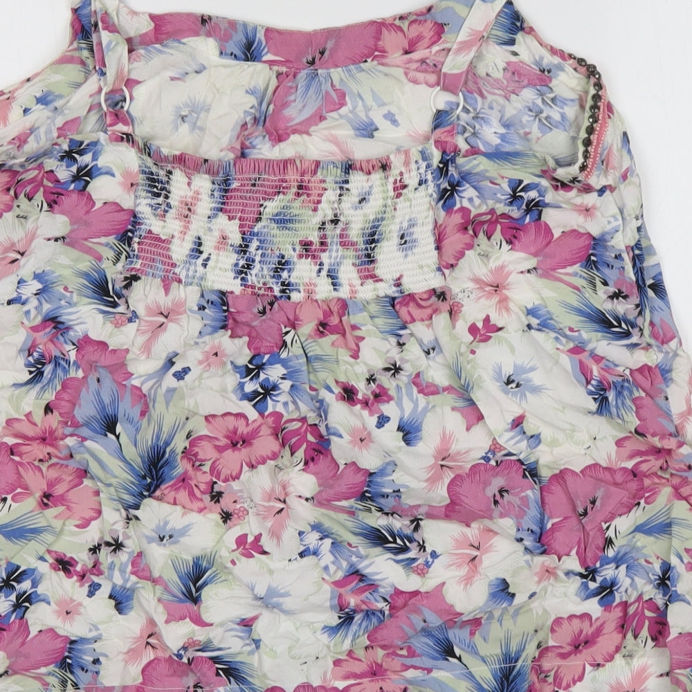 M&Co Womens Multicoloured Floral Viscose Basic Tank Size 12 Round Neck
