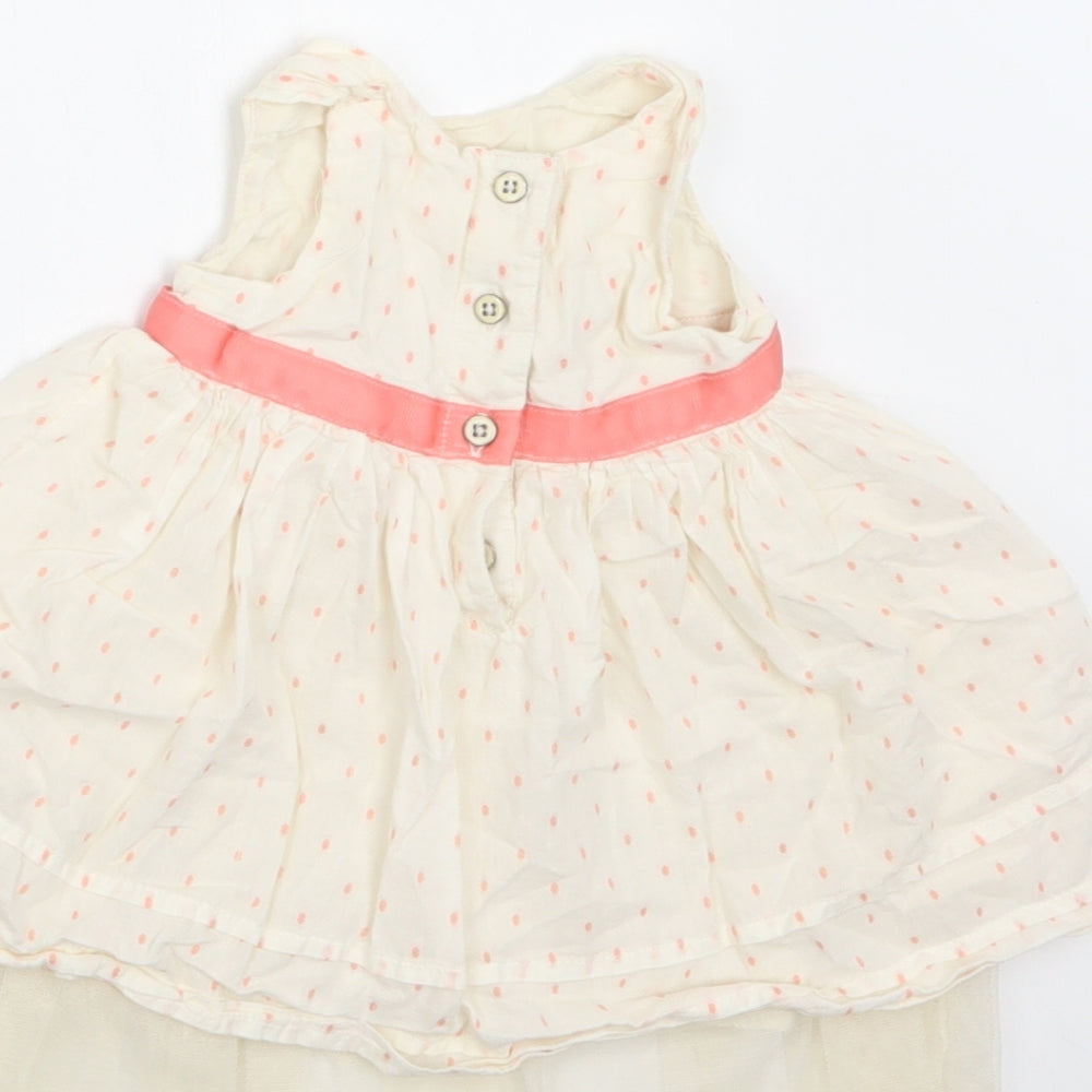 Marks & Spencer Baby Ivory Polka Dot Cotton A-Line Size 3-6 Months Round Neck Button