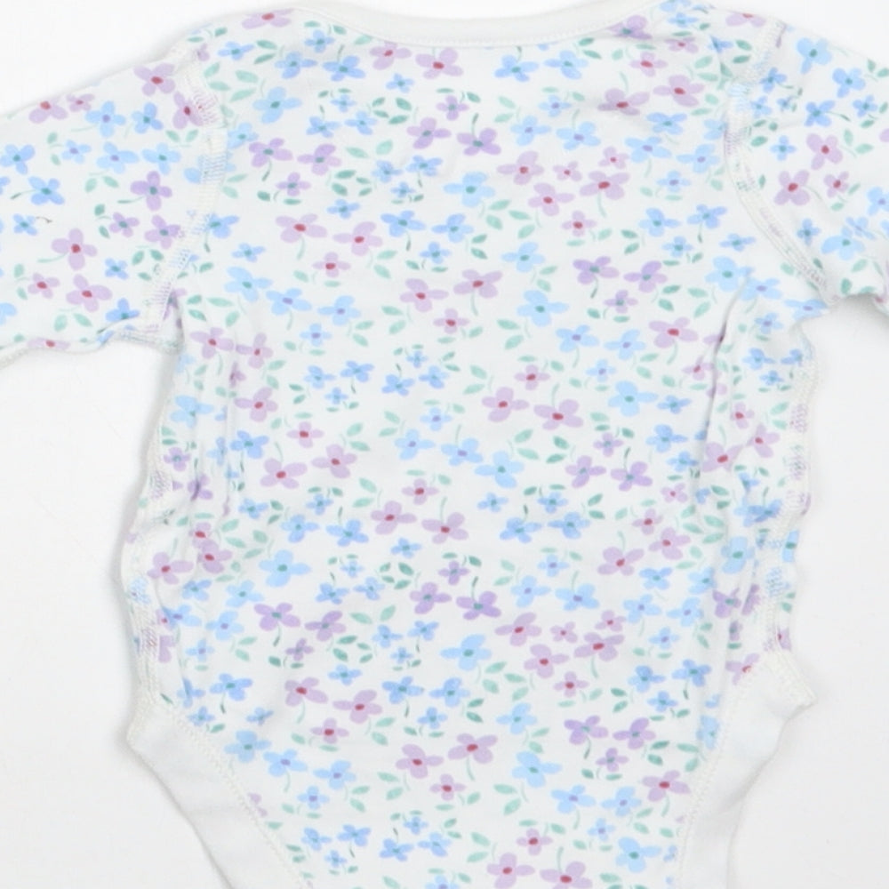 M&S Baby White Floral Cotton Romper One-Piece Size 3-6 Months Snap