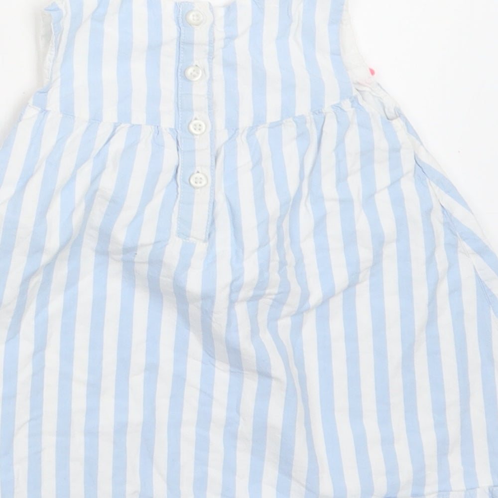 Matalan Baby Blue Striped Cotton A-Line Size 12-18 Months Round Neck Button