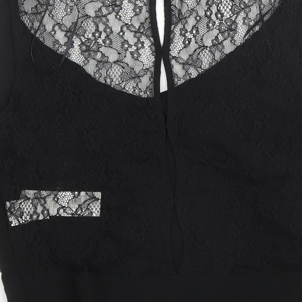 Zara Womens Black Floral Polyester Basic Blouse Size XS Scoop Neck